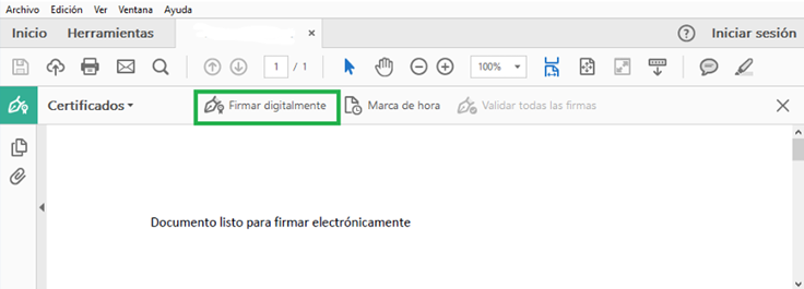 Haga clic en Firmar Digitalmente