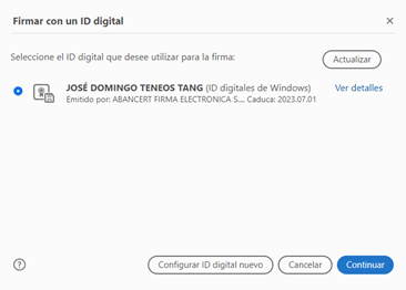 Elija su certificado de firma electrónica avanzada