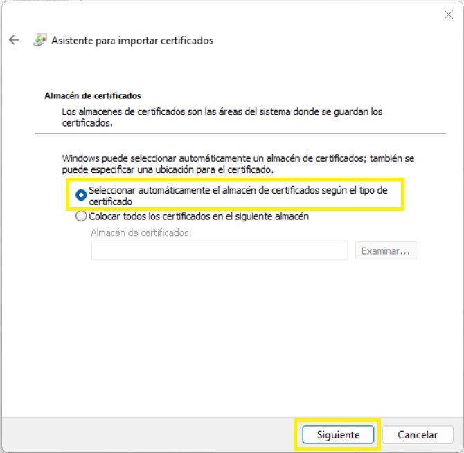 7. Mantenga la alternativa predeterminada y presione el botón "Siguiente".