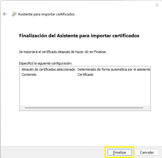 8. En el último paso del asistente, haga clic en el botón "Finalizar".