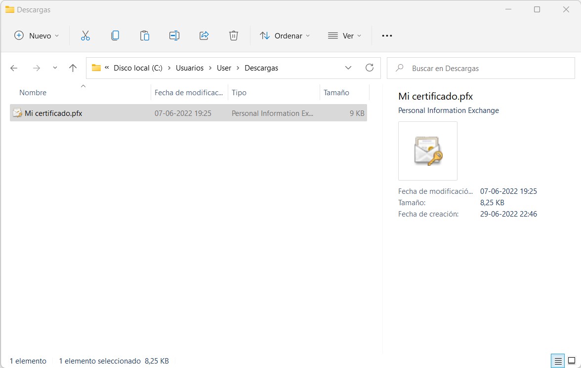 1. Haga doble clic en el archivo con extensión pfx descargado desde ABANCERT.