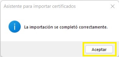 11. Al finalizar correctamente usted verá el siguiente mensaje: