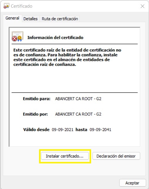 5. En esta nueva ventana haga clic en el botón "Instalar certificado...".