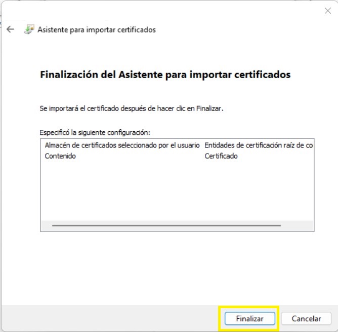 10. En el último paso del asistente, haga clic en el botón "Finalizar".