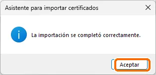 Mensaje de Windows: La importación se completó correctamente