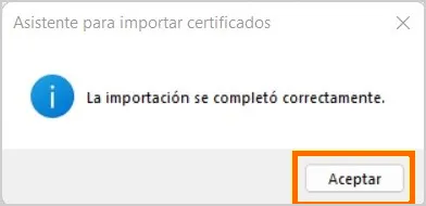 Mensaje de Windows: La importación se completó correctamente