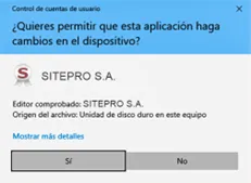 Control de cuentas de usuario de Windows preguntando si se permite que la aplicación haga cambios