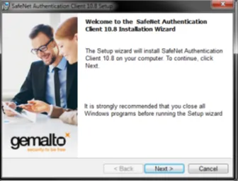 Pantalla de bienvenida del asistente de instalación de SafeNet Authentication Client 10.8