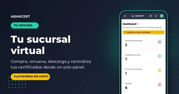 Panel de Tu Oficina en un teléfono, junto al título «Tu sucursal virtual»